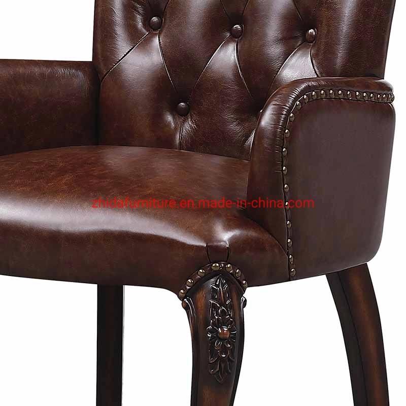 Genuine Leather Living Room Book Wooden Chair for Living Room Furniture