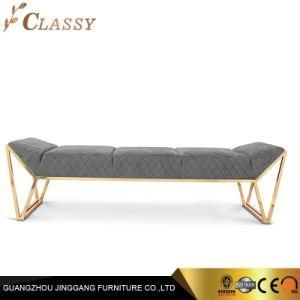 Bedroom Furniture Golden stainless Steel Base Ottoman Bench in Fabric Modern Bedroom Footstool
