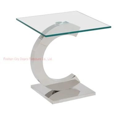Modern Simple Style X Shape Clear Glass End Table