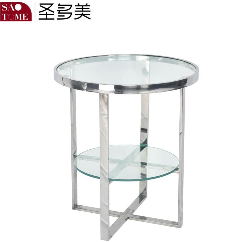 Modern Hotel Living Room Furniture Stainless Steel Round Black Glass Small End Table