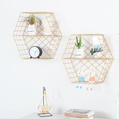 Modern Creative Gold Bar Metal Home Decorative Wall Shelves Hexagon