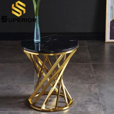 New High Quality Stainless Steel Gold End Table with Marble