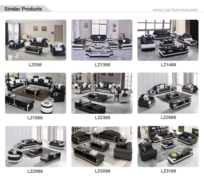 Living Room Furniture Leather Sofa Sets Black Wooden Sofa with Stainless Steel