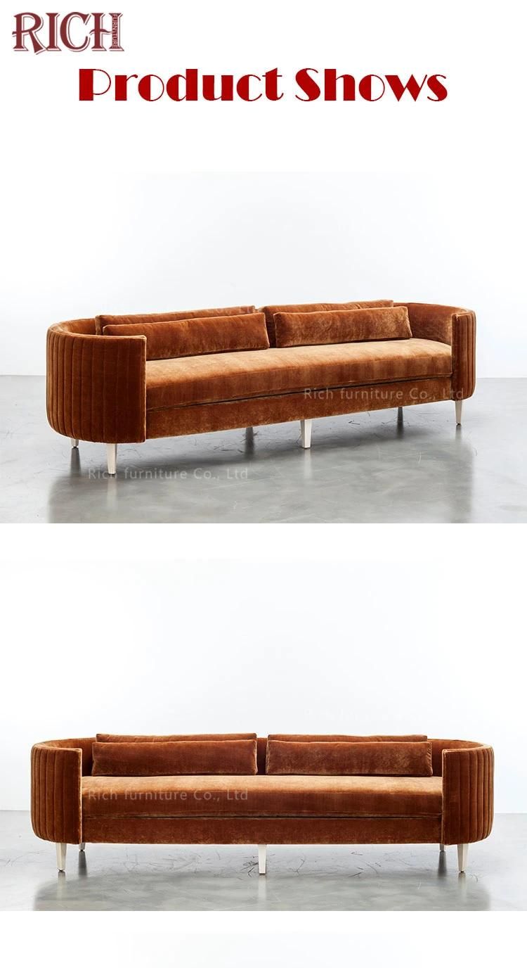Apartment Sofa Caramel Colour Velvet Couch with Wooden Legs