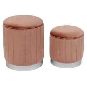 Knobby Velvet Stool Two-Piece Round Storage Ottoman Pouf