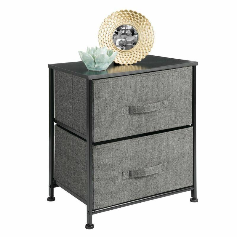 2 Drawer Side Table Storage Unit with Black Fabric Drawers