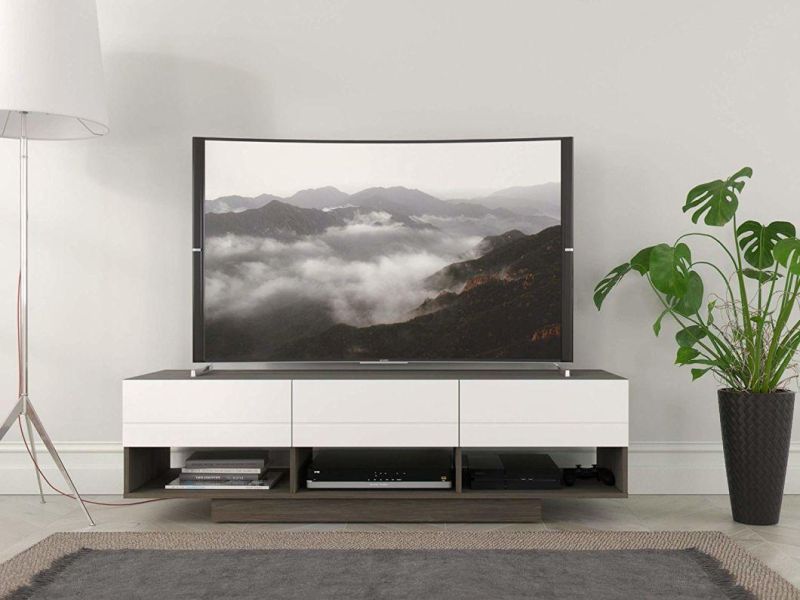 Grey and White 60-Inch Modern TV Stand for Living Room