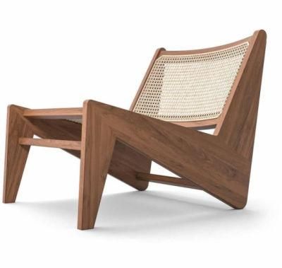Living Room Chair Solid Wood Lounge Chair with Rattan