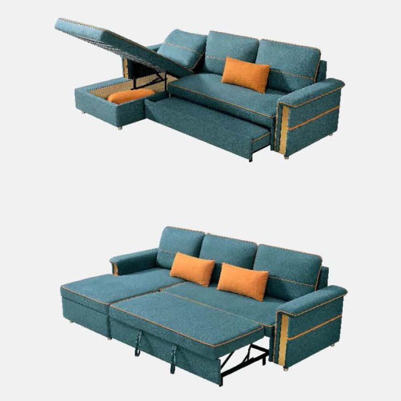 Zhida Home Furniture Supplier Hotel Apartment Modern Fabric Storage Living Room Bedroom Small Space L Shape Foldable Sofa Bed