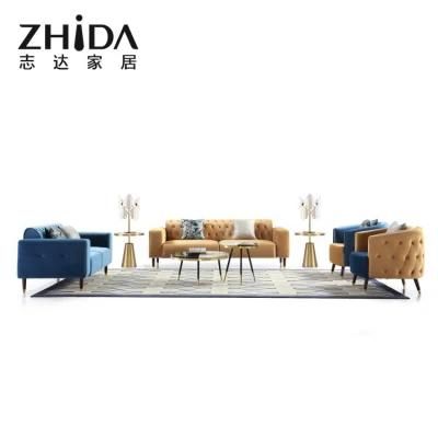 Zhida Luxury Home Furniture Villa Living Room Italian Design Chesterfield Fabric Sofa Set Hotel 1 2 3 Seaters Wooden Leg Sectional Sofa