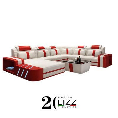 Modern U Shape Corner Sectional Genuine Leathre Living Room Home Sofa