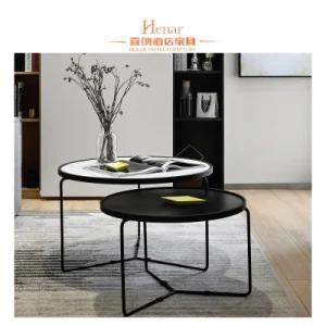 Round Metal Legs Modern Design Marble Top End Coffee Table