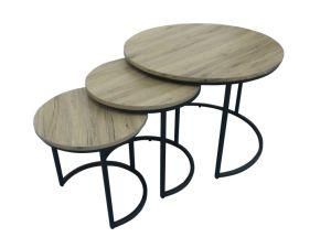 Rustic Wooden 3 Pieces Nesting Low Coffee Side Table Set with Metal Legs Living Room Home Furniture