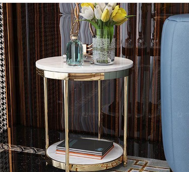 Stainless Gold Frame Movable Double Layer Side Table
