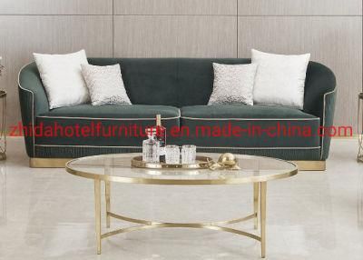 Light Luxury Home Furniture Leather Sofa with Golden Stainless Steel Feet