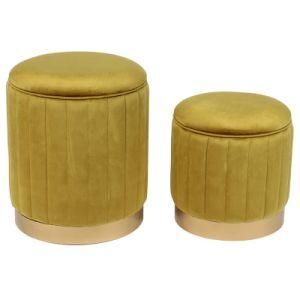 Knobby Velvet Stool Round Storage Ottoman Pouf for Living Room