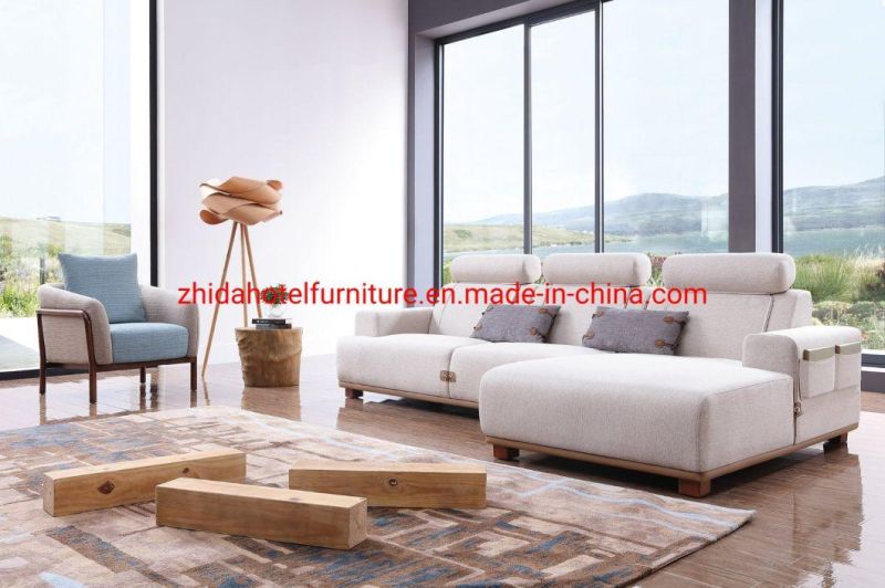Modern Fabric Home Furniture Leather Wooden Living Room Sofa