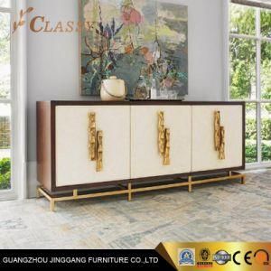 Home Furniture Metal Brass Base and Veneer Cabinet for Living Room