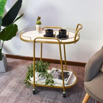 New Design Golden Nordic Double Layers Food Wine Trolley Cart Moveable Drinks Trolley