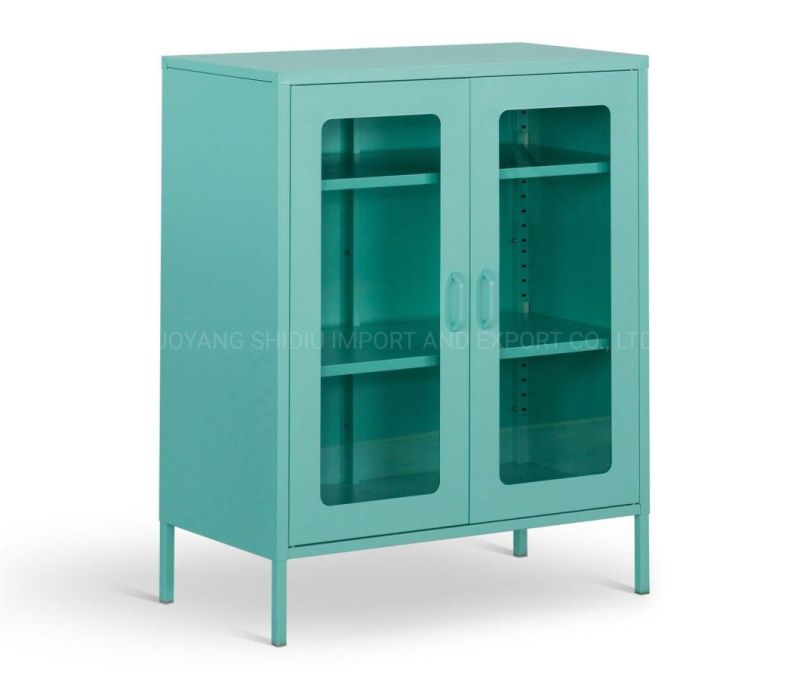 Home Metal Modern 2 Glass Doors Cache Accent Locker Cabinets