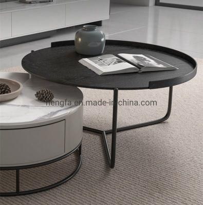 Living Room Furniture Steel Frame Round E1 Board Wood Tea Table