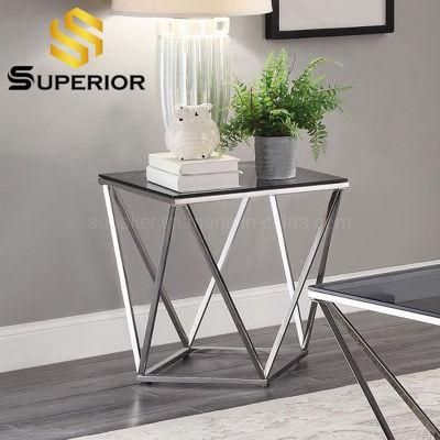 Modern Artificial Stone and Glass Surface Living Room Side Corner Table