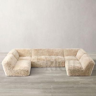 Fluffy Sofa Comfortable Couch Sheepskin Faux Fur Shaggy Sofa Long Sectional Lounge Couch Living Room Sofas U Shape Modular Couch