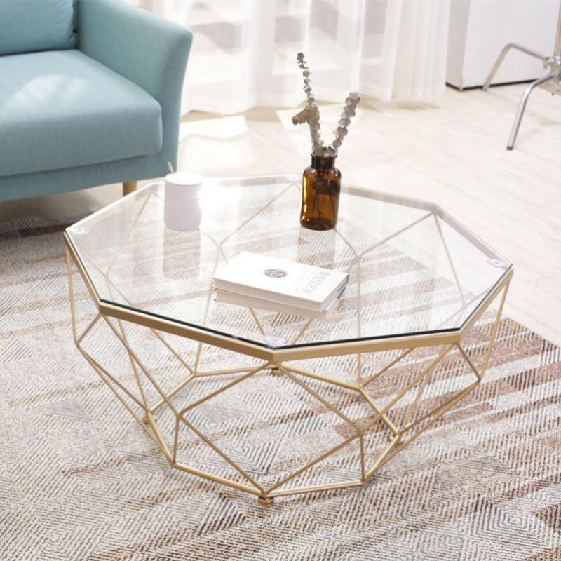 New Design Livingroom Furniture Steel Coffee Table with Glass Top
