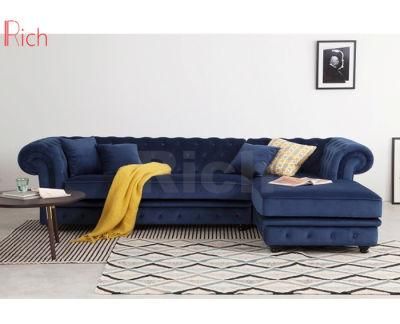 Chesterfield Design Fabric Velvet Corner Sofa for Living Room
