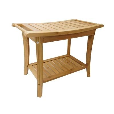Bamboo Shower Bench Seat Wooden SPA Bench Stool with Storage Shelf, Bath Seat Bench Stool
