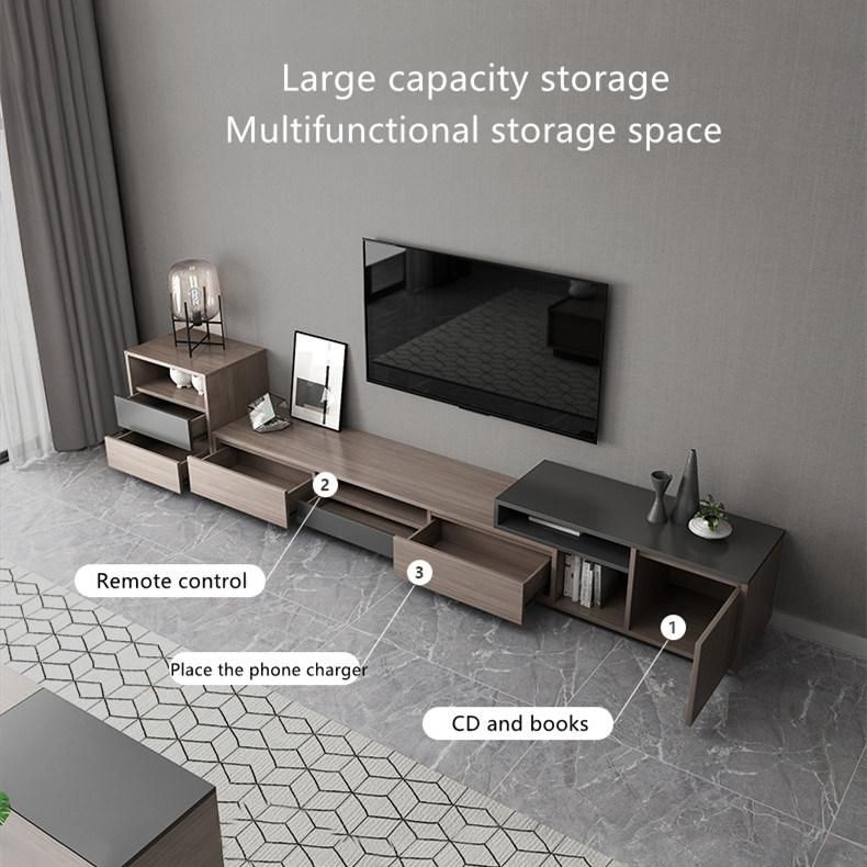 Modern Style Light Grey Color Home Living Room Furniture Melamine Laminated Storage TV Stand