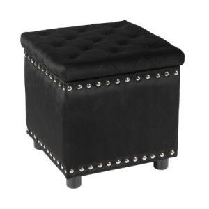 Knobby Velvet Fabric Square Sundry Storage Box with Ottoman