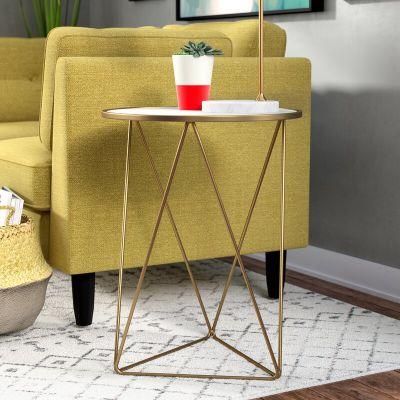 Double X Design Modern Round Metal Wrap Accent Coffee Tables with Golden Metal Base for Living Room