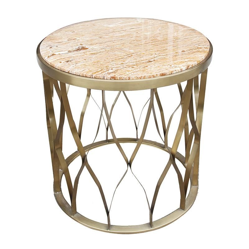 Living Room Hotel Bedroom Stainless Steel Mini End Small Side Coffee Tables with White Black Marble