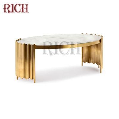 Home Furniture Marble Top Center Table Oval Stainless Steel Coffee Table