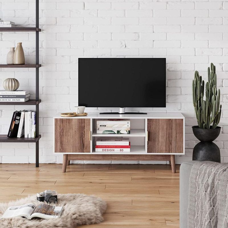 Modern TV Stand TV Cabinet Media Console with Wooden Frame Cabinet Doors