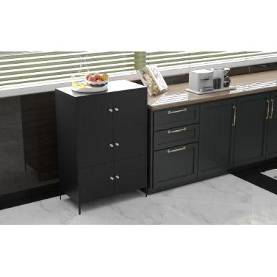 Metal Home Cabinet Bedroom Furniture Design Sales Half High Chest Cabinet Design 3 Tier 6 Door Colorful Office Cabinet, Black