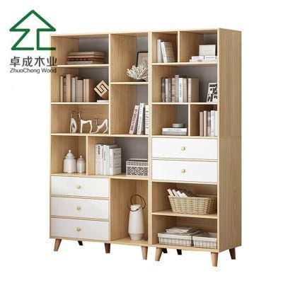 Oak MDF Faced Melamine Bookshelf with White Drawers