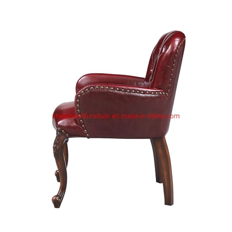 Luxury American Style Red Genuine Leather Living Room Home Chair