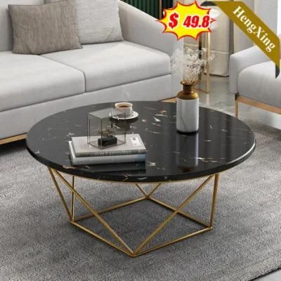 Cheap Price Wooden Light Luxury Style Round Coffee Table with Metal Legs