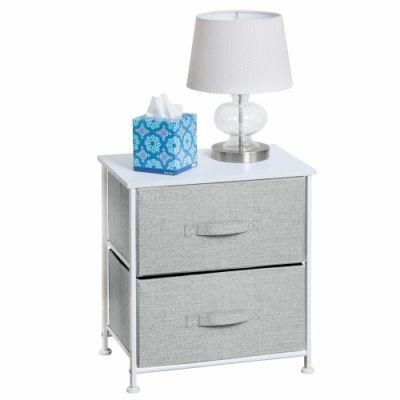 2 Drawer Side Table Storage Unit with White Fabric Drawers