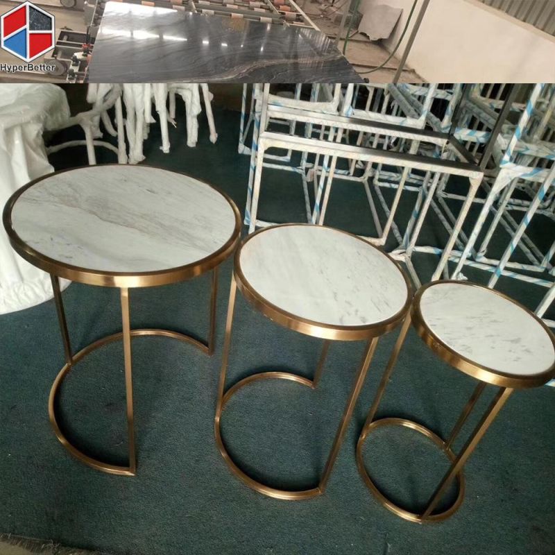 2PCS Set Nest Coffee Tables with Marble Top