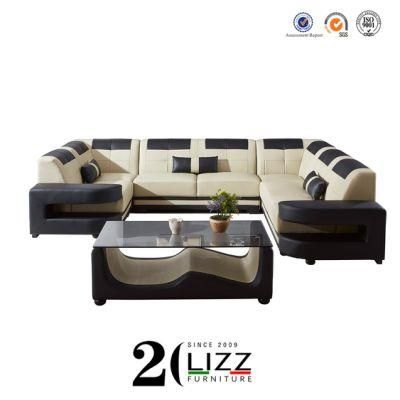 Modern European Hotel Office Furniture Genuine Leather U Shape Corner Sofa