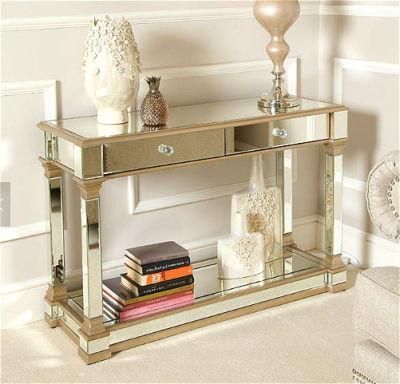 Top Selling Luxury Champagne Gold Mirrored 2 Drawer Console Table