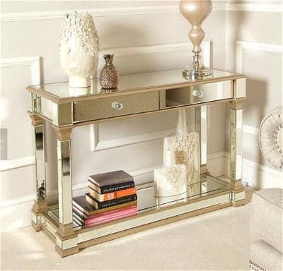 Top Selling Luxury Champagne Gold Mirrored 2 Drawer Console Table