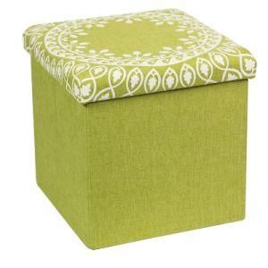 Knobby Linen Fabric Square Folding Foot Stool Box, Lid Collapsible Storage Ottoman Box