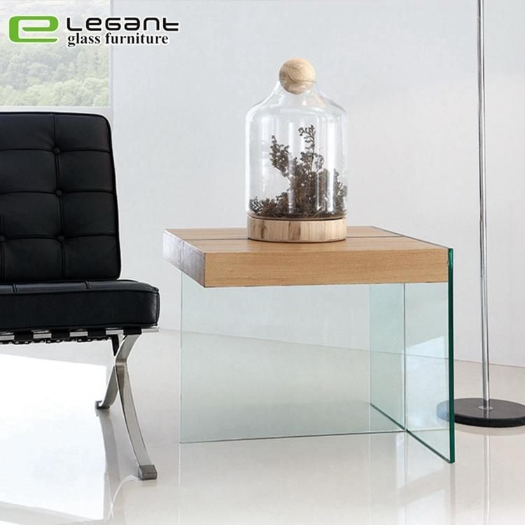 MDF Side Table with Glass Legs in White Color
