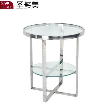 Modern Hotel Living Room Furniture Stainless Steel Round Black Glass Small End Table
