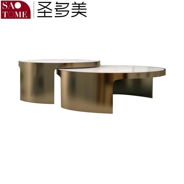 Modern Living Room Furniture Stainless Steel Titanium and Bright Rock Plate Top Tea Table