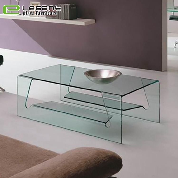 Clear Bent Glass Center Table with Two Side Doors